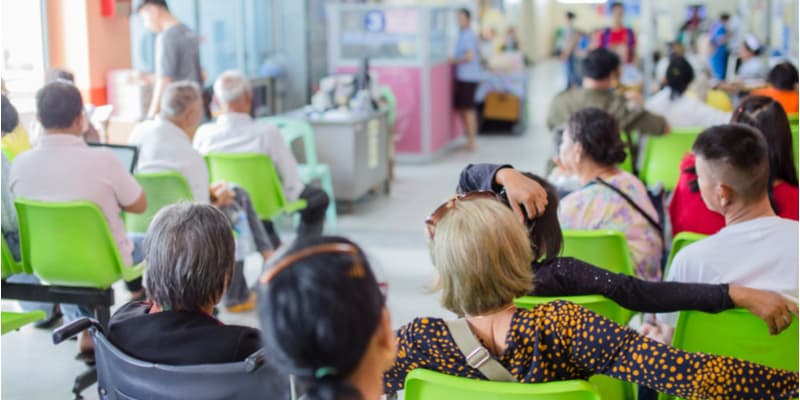 Patients waiting in the hospital's emergency department waiting to see a doctor.