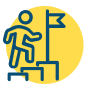 An icon showing a person climbing steps towards a flag, representing the concept of achieving a goal.
