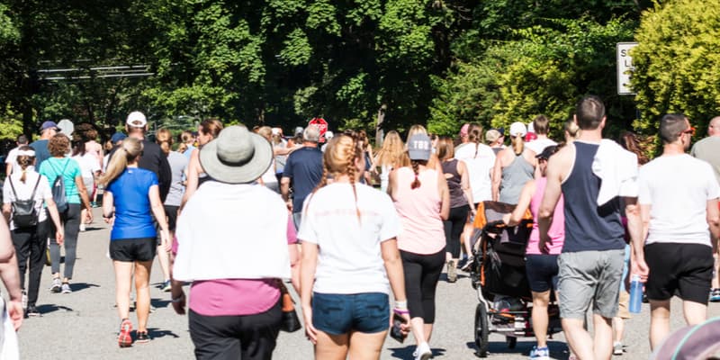 People participating in a charity fun-run. 