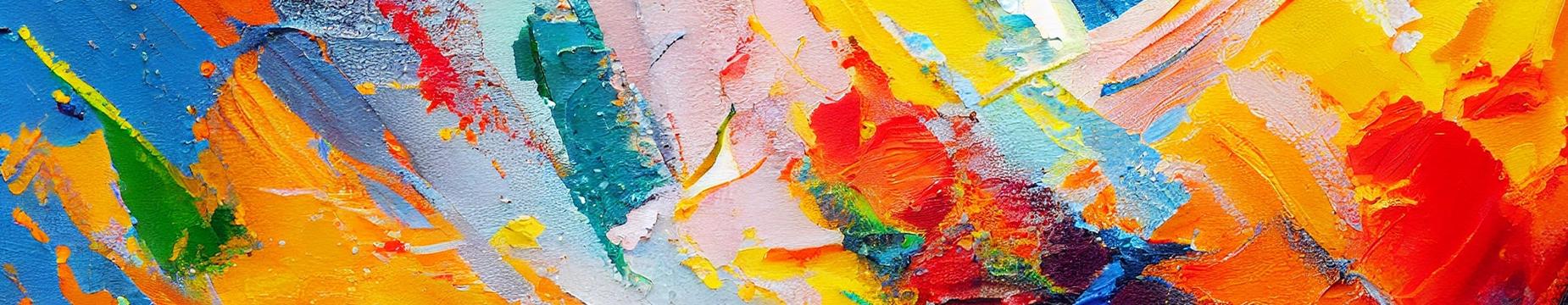 An abstract painting featuring a vibrant array of colors blending harmoniously across the canvas.