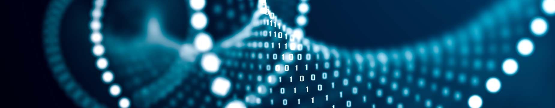 A digital representation of a spiral composed of flowing data points, illustrating the concept of information in motion.