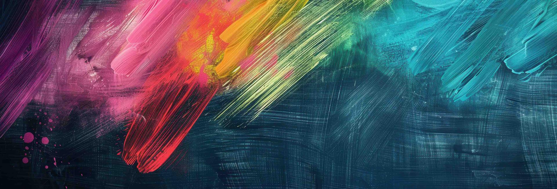 Abstract rainbow painting, featuring vibrant colors and dynamic patterns on a textured background.