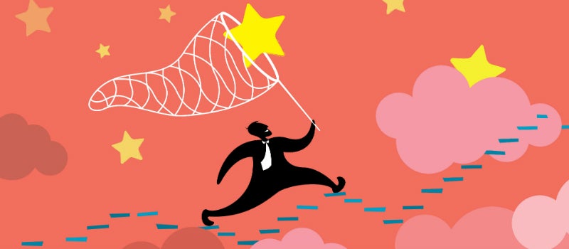 An illustration of a man "catching stars" with a net.